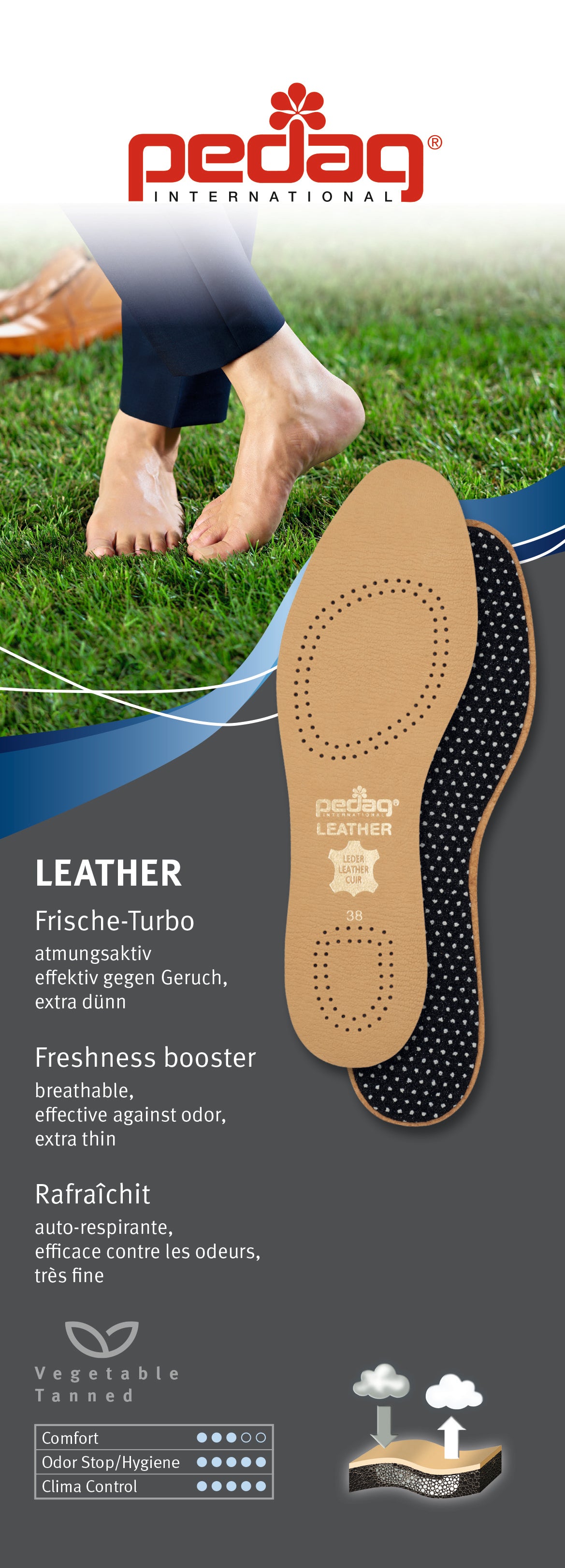 德國pedag LEATHER 活性炭防臭除臭優質羊皮手工鞋墊